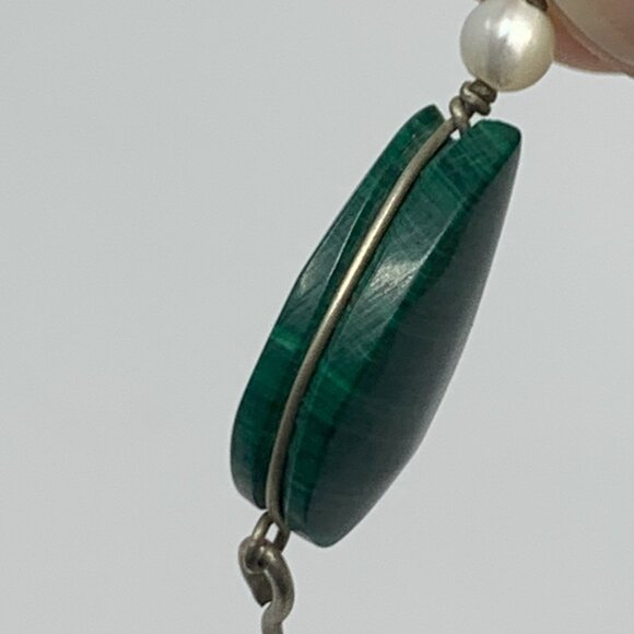 Malachite Drop Earrings with Shell Beads - Picture 5 of 11